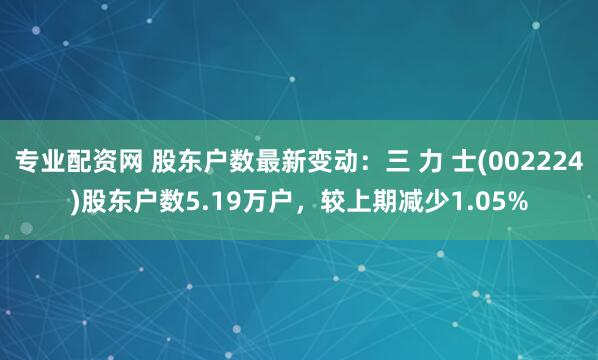 专业配资网 股东户数最新变动：三 力 士(002224)股东户数5.19万户，较上期减少1.05%